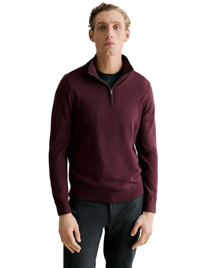 Australian Merino Half Zip in Burgundy image 1