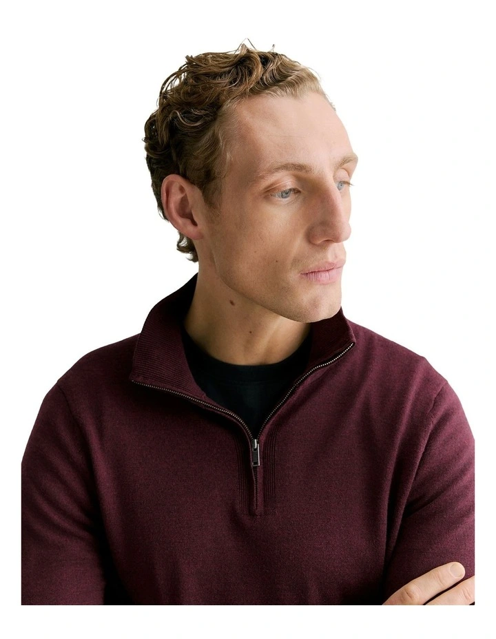 Australian Merino Half Zip in Burgundy image 3