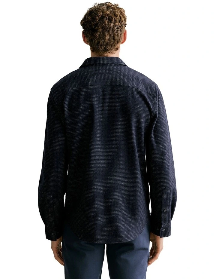Wool Cotton Jacquard Overshirt in Navy image 2