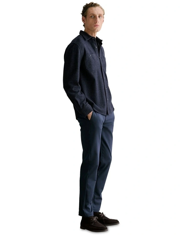 Wool Cotton Jacquard Overshirt in Navy image 3