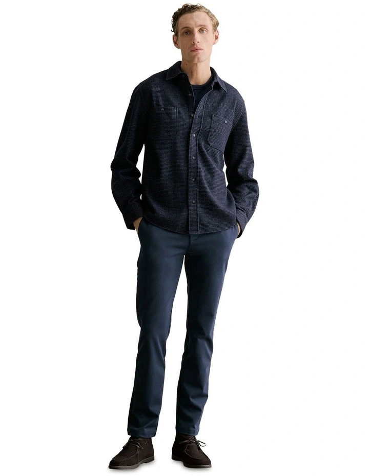 Wool Cotton Jacquard Overshirt in Navy image 6
