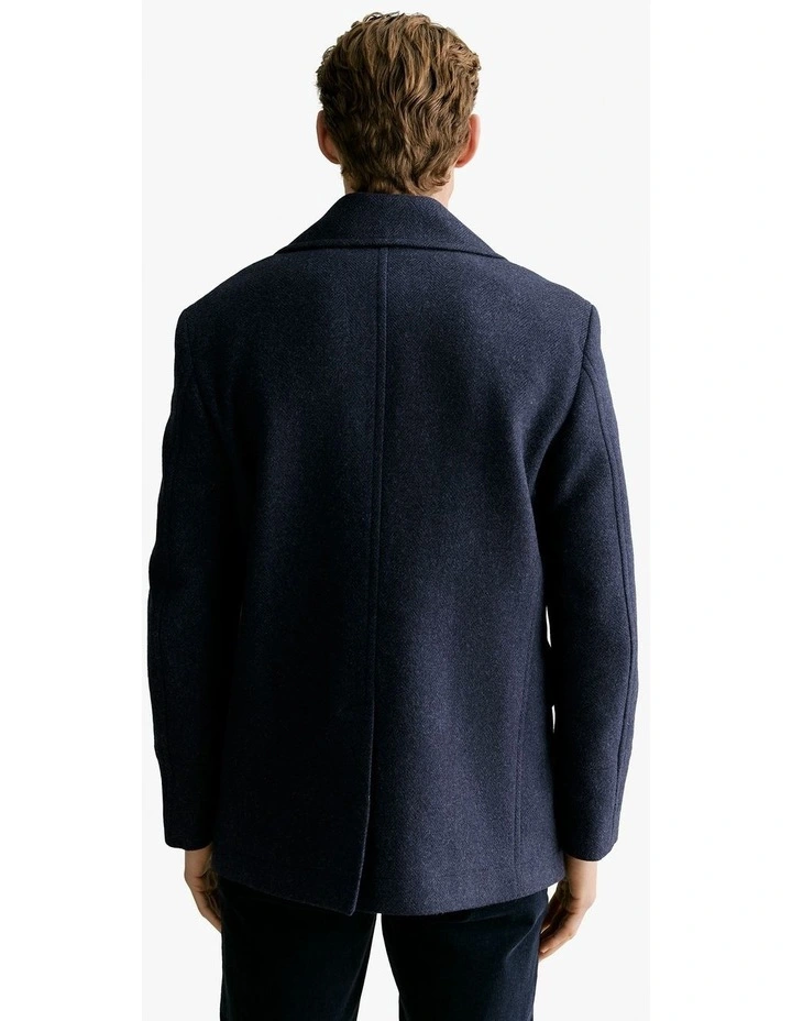 Italian Wool Blend Herringbone Peacoat in Navy image 4