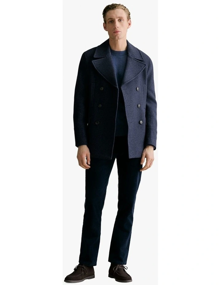 Italian Wool Blend Herringbone Peacoat in Navy image 5