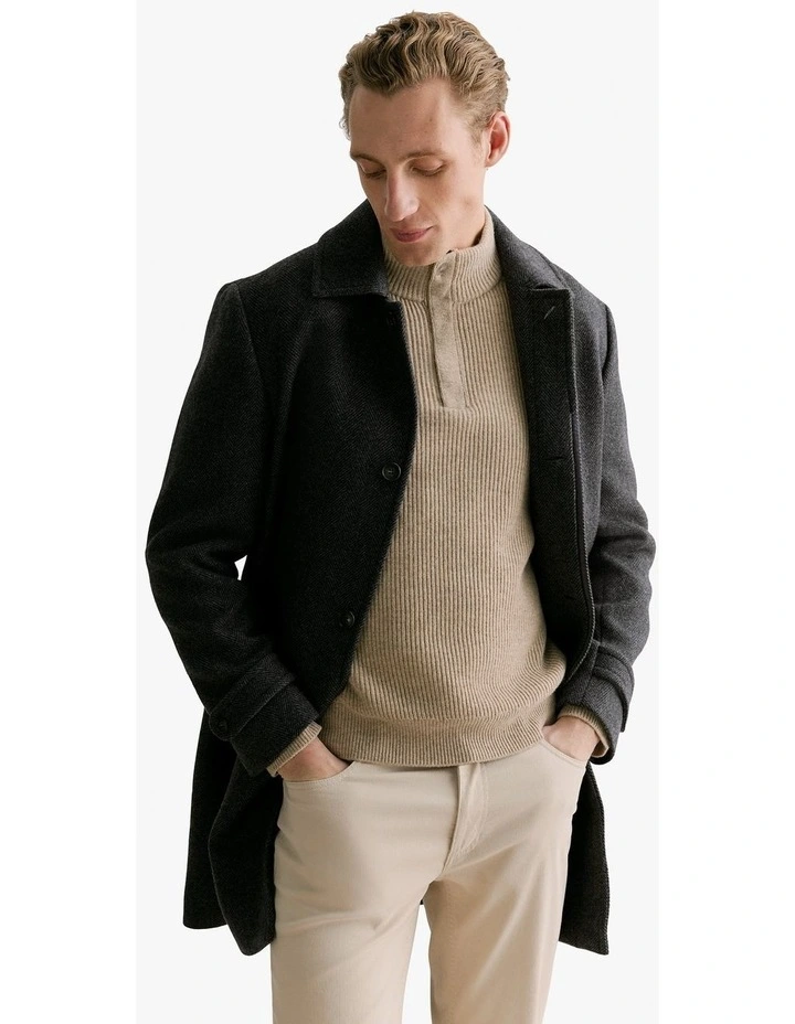 Italian Wool Blend Herringbone Coat in Asphalt image 1