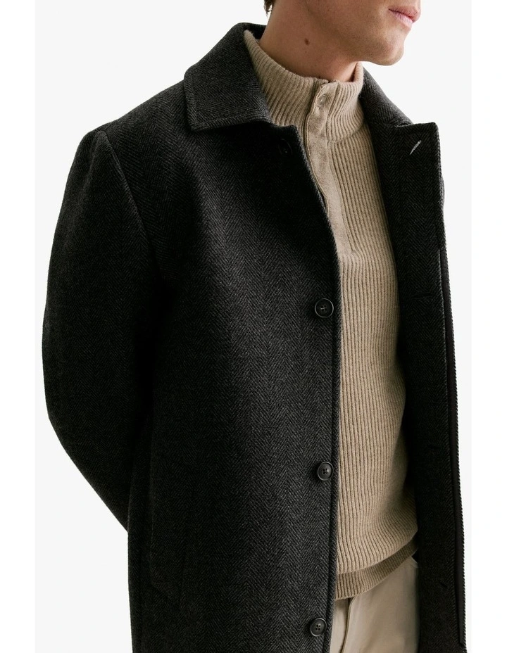 Italian Wool Blend Herringbone Coat in Asphalt image 4