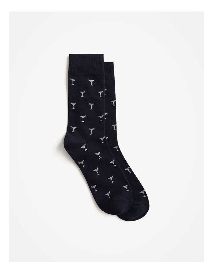 Martini Crew Socks in Navy image 1