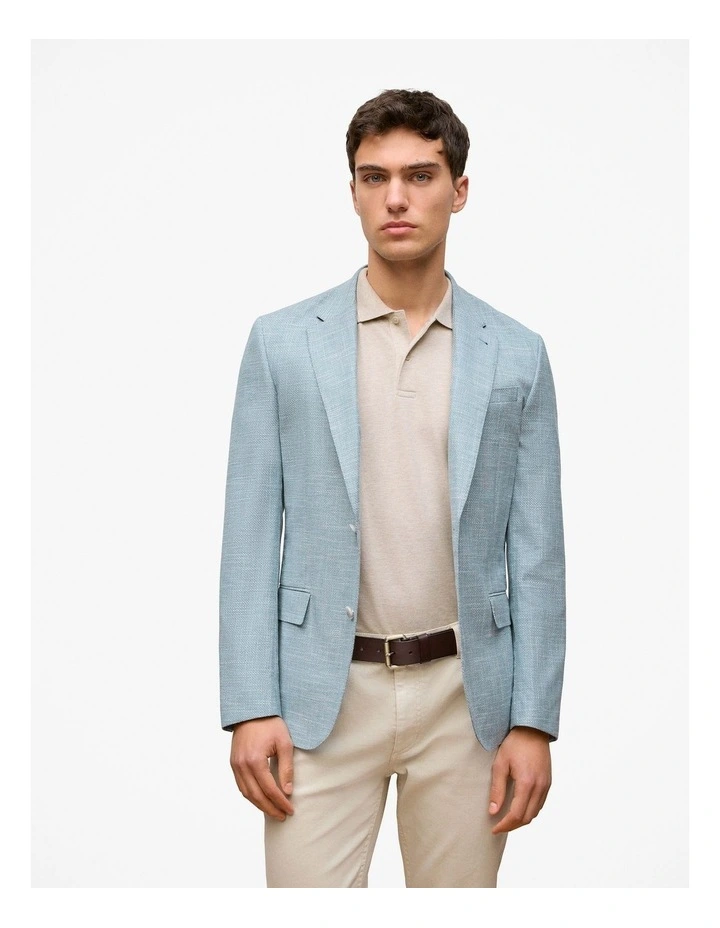 Tailored Fit Italian Wool Cotton Blend Blazer in Chambray Blue image 1