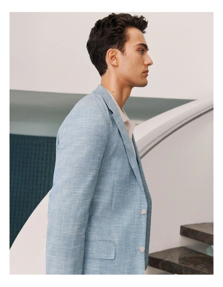 Tailored Fit Italian Wool Cotton Blend Blazer in Chambray Blue image 2