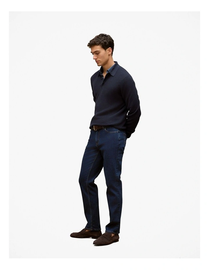 Textured Long Sleeve Knit Polo in Navy image 4