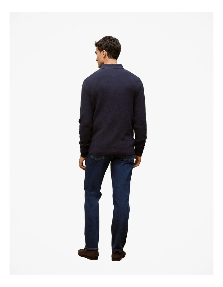Textured Long Sleeve Knit Polo in Navy image 5
