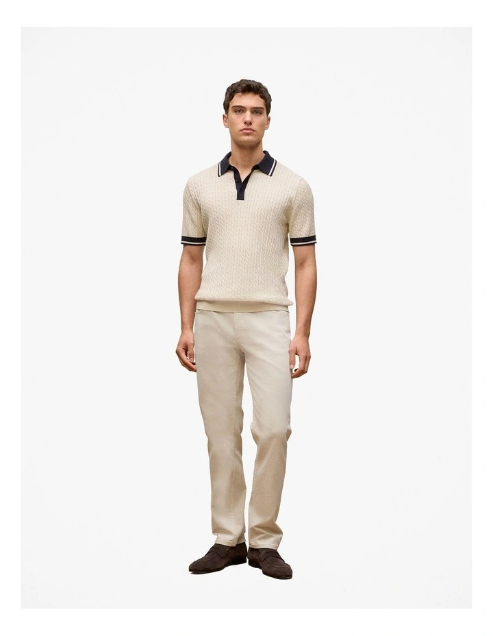 Cable Knit Short Sleeve Polo in Stone image 2