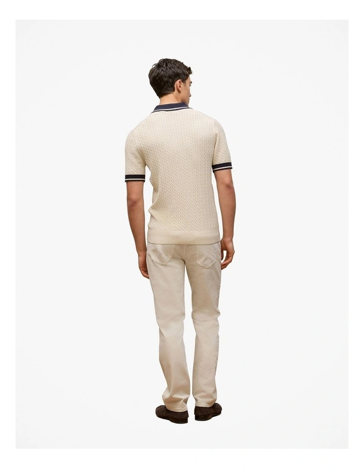 Cable Knit Short Sleeve Polo in Stone image 4