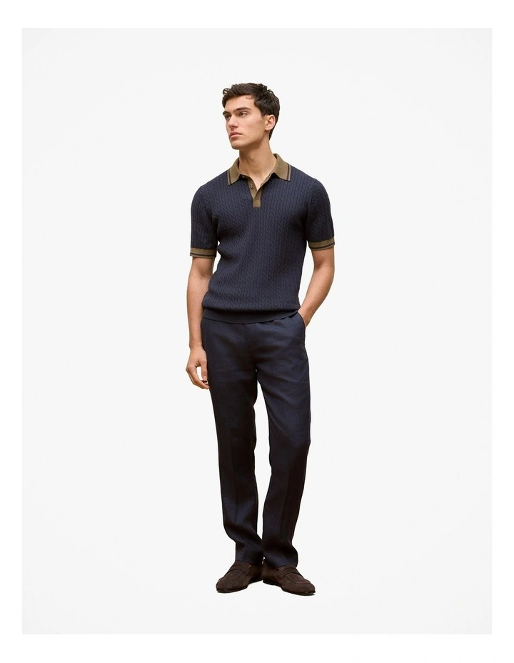 Cable Knit Short Sleeve Polo in Navy image 3