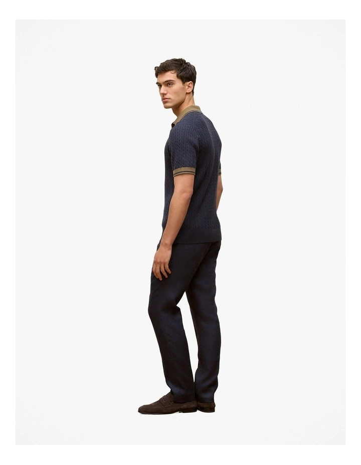 Cable Knit Short Sleeve Polo in Navy image 5
