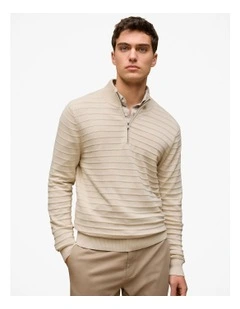 Cotton Silk Half Zip Knit in Stone