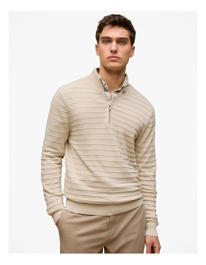 Cotton Silk Half Zip Knit in Stone image 1