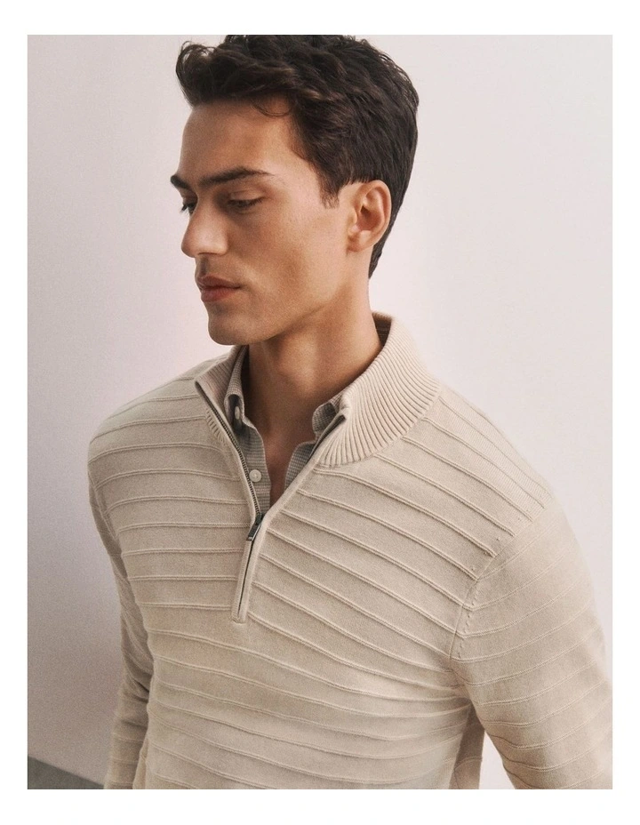 Cotton Silk Half Zip Knit in Stone image 2