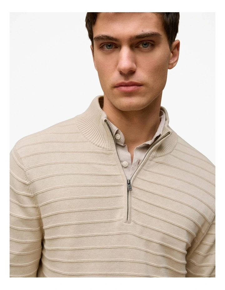 Cotton Silk Half Zip Knit in Stone image 4