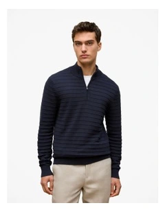 Cotton Silk Half Zip Knit in Navy