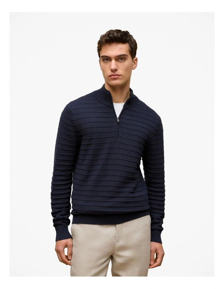 Cotton Silk Half Zip Knit in Navy image 1