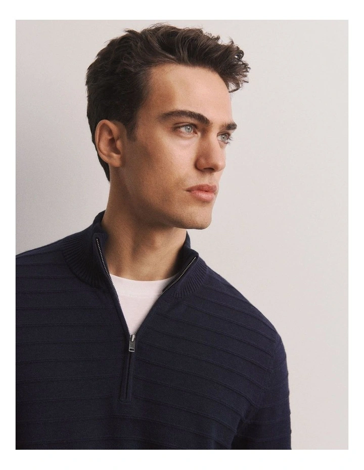 Cotton Silk Half Zip Knit in Navy image 2