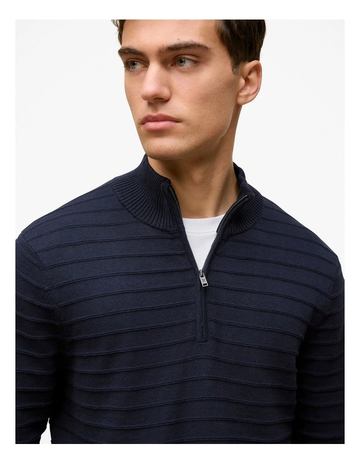 Cotton Silk Half Zip Knit in Navy image 4