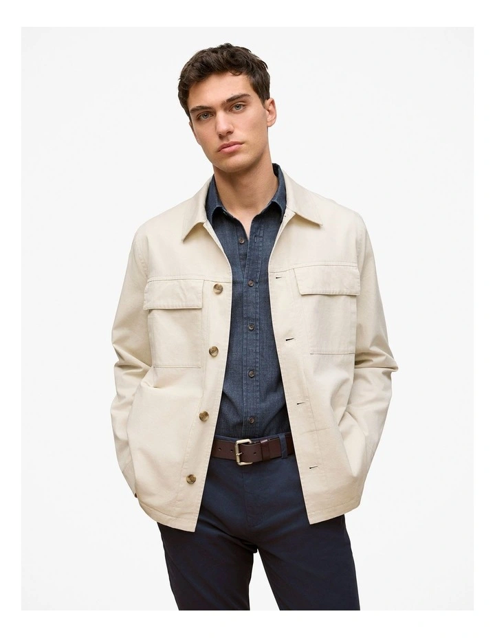 Cotton Twill Chore Jacket in Stone image 1