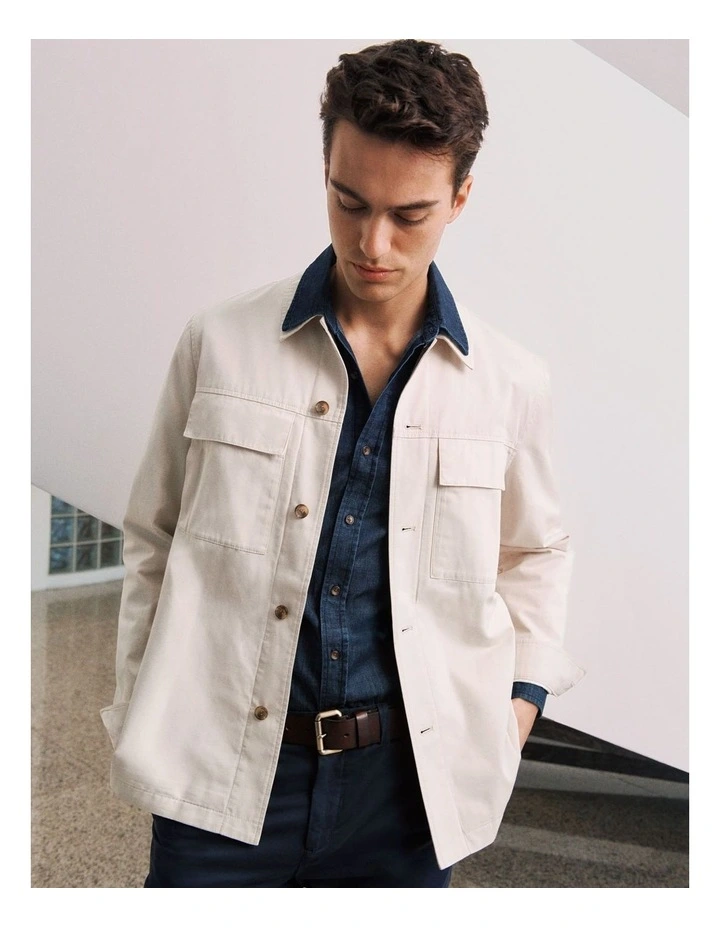 Cotton Twill Chore Jacket in Stone image 2