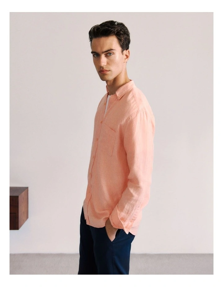 Regular Fit Linen End On End Shirt in Shell Pink image 2