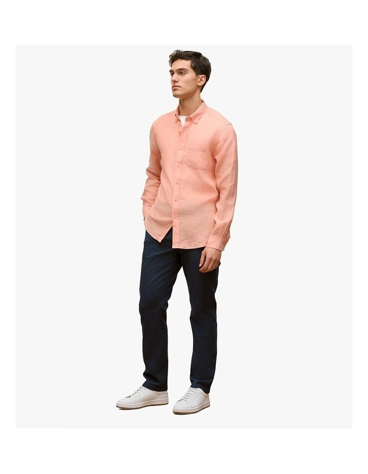 Regular Fit Linen End On End Shirt in Shell Pink image 3