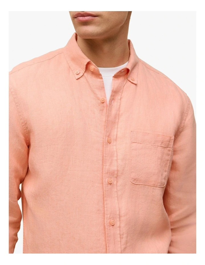 Regular Fit Linen End On End Shirt in Shell Pink image 4