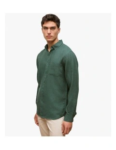 Regular Fit Linen End On End Shirt in Woodland Green