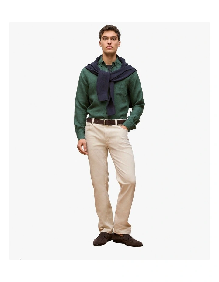 Regular Fit Linen End On End Shirt in Woodland Green image 5
