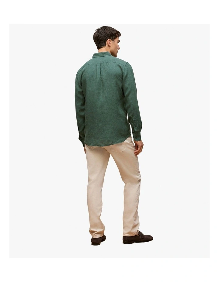 Regular Fit Linen End On End Shirt in Woodland Green image 6