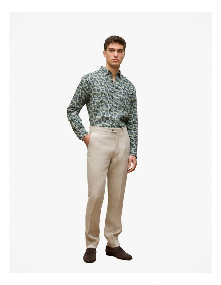 Regular Fit Linen Palm Frond Shirt in Duck Egg Blue image 2