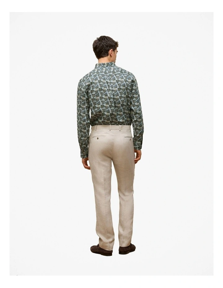Regular Fit Linen Palm Frond Shirt in Duck Egg Blue image 4