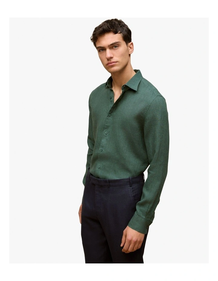 Tailored Fit Linen End On End Shirt in Woodland Green image 1