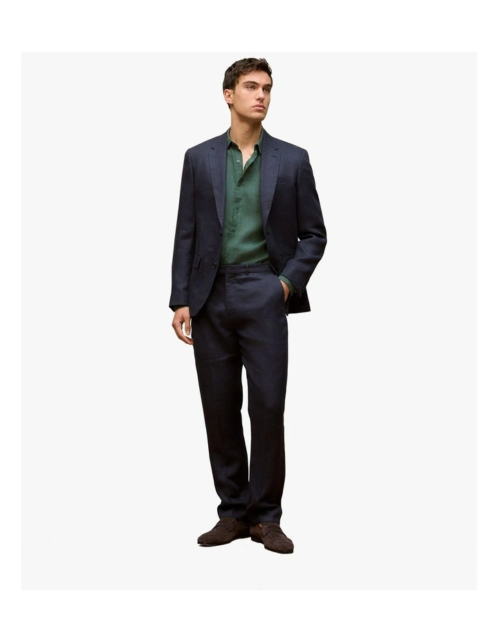 Tailored Fit Linen End On End Shirt in Woodland Green image 2