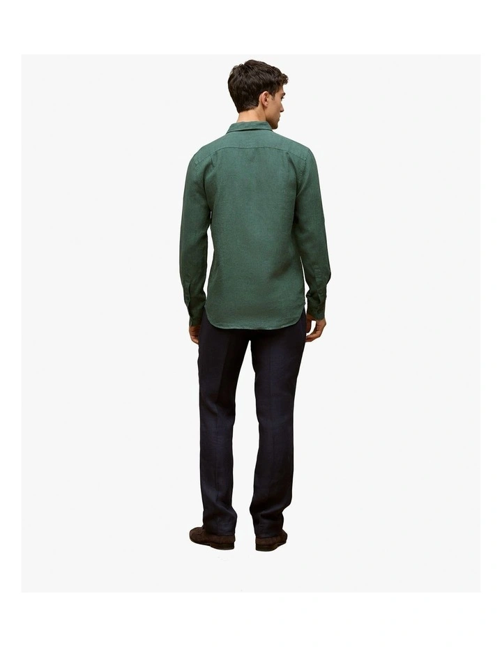Tailored Fit Linen End On End Shirt in Woodland Green image 4
