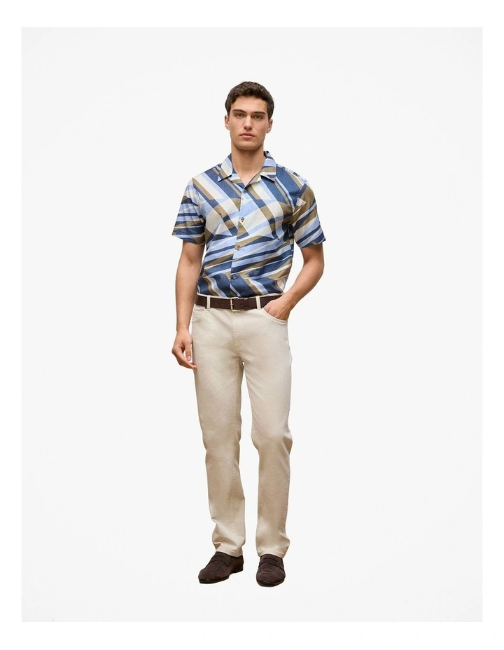 Cotton Abstract Stripe Short Sleeve Shirt in Duck Egg Blue image 2
