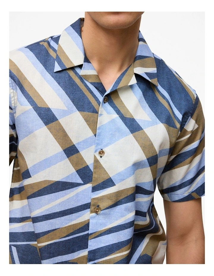 Cotton Abstract Stripe Short Sleeve Shirt in Duck Egg Blue image 3