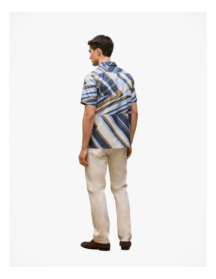 Cotton Abstract Stripe Short Sleeve Shirt in Duck Egg Blue image 4