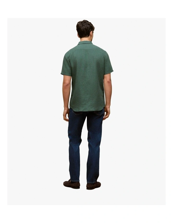 Linen End On End Short Sleeve Shirt in Woodland Green image 4