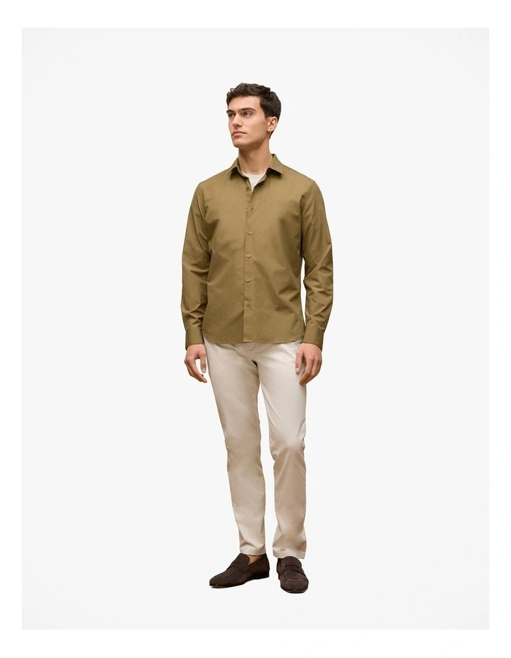 Tailored Fit Cotton Poplin Shirt in Dark Khaki image 3