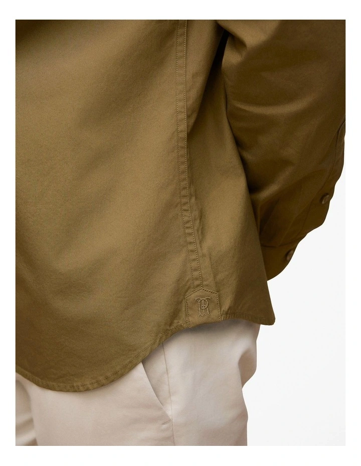 Tailored Fit Cotton Poplin Shirt in Dark Khaki image 4