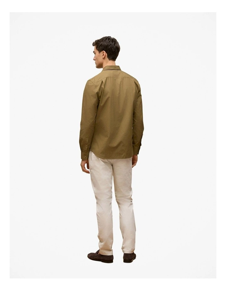 Tailored Fit Cotton Poplin Shirt in Dark Khaki image 5