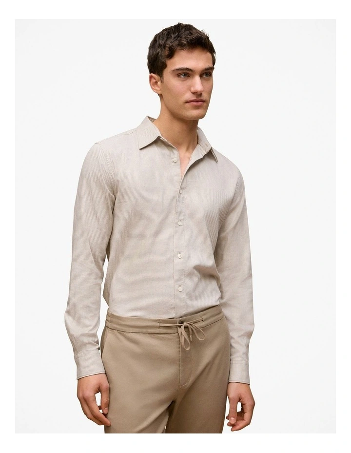 Tailored Fit Puppytooth Check Shirt in Sand image 1