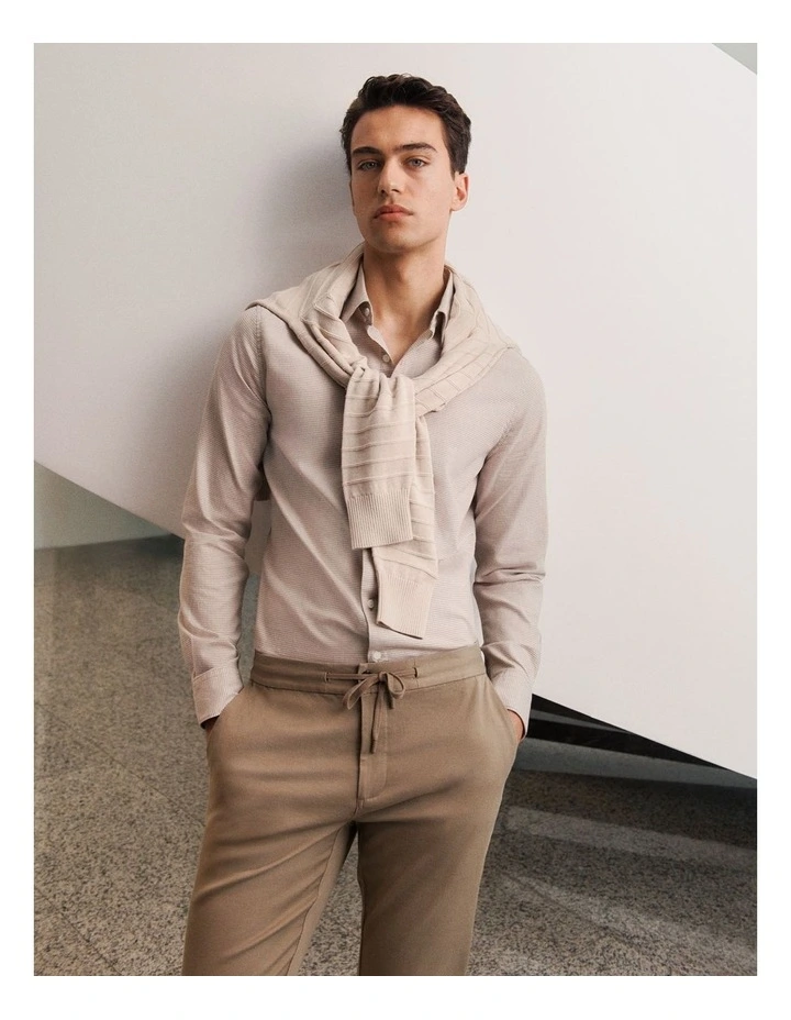 Tailored Fit Puppytooth Check Shirt in Sand image 2