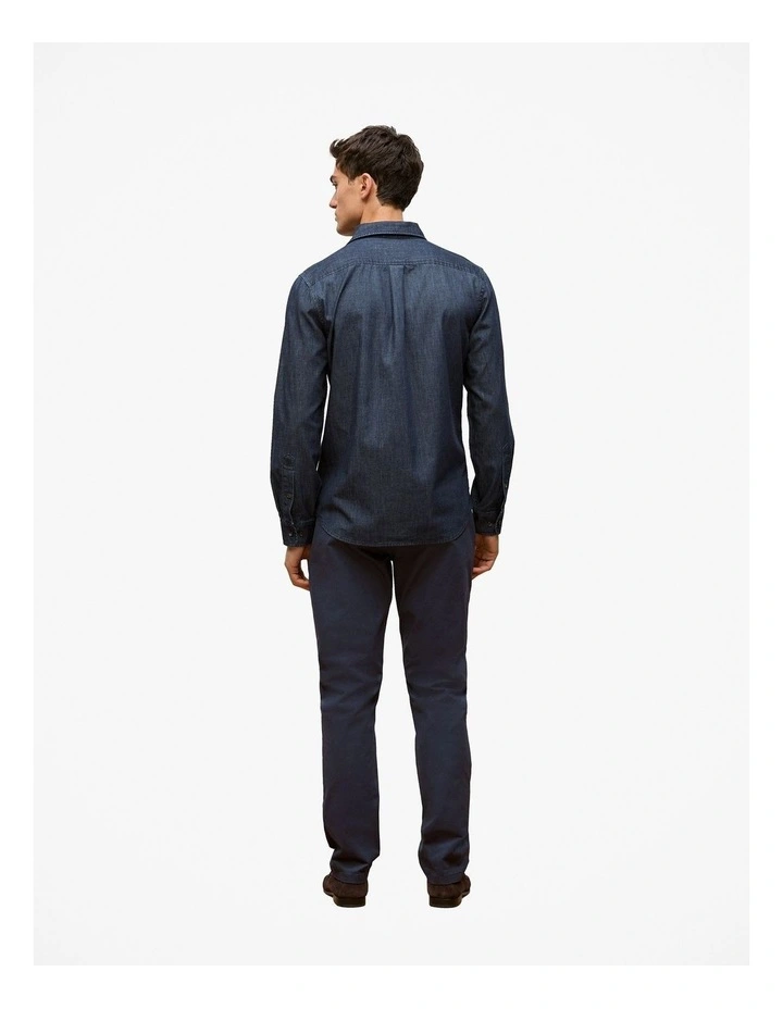 Regular Fit Denim Chambray Shirt in Indigo Rinse image 4