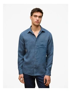 Regular Fit Linen Fine Stripe Shirt in Navy Stripe